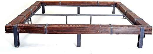 Massivholzbett Balkenbett LEMBERG Handmade aus Holz Metall 140x200 cm Ohne
