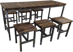 Essmöbel SET SAMBOR -E Handmade aus Holz Metall 160x60 + 6H