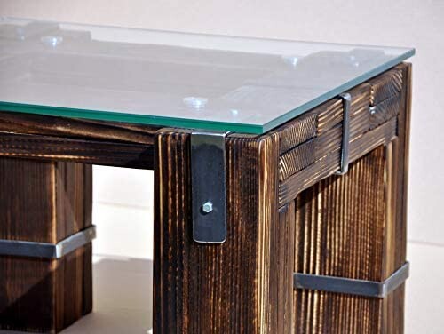 Couchtisch DROHOBYCZ  Handmade aus Holz Glas Metall 30 cm 90x60 cm