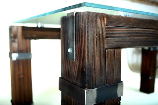 Esstisch DROHOBYCZ Loft Handmade aus Holz Glas 160x80 cm