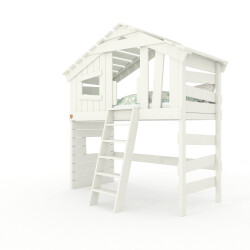 Hochbett ALPIN CHALET – Kinderbett, Etagenbett mit Unterbett, Regalen und Türchen