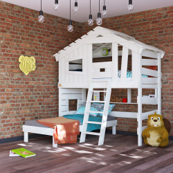 Hochbett ALPIN CHALET in Weiß – Kinderbett,...