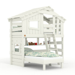 ALPIN CHALET - Lit Enfant, Lit Superposé - Ensemble Complet + Lit Gigogne + Étagère Inférieure + Étagère Supérieure + Petite Porte Blanche