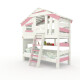ALPIN CHALET - Lit Enfant, Lit Superposé - Ensemble Complet + Lit Gigogne + Étagère Inférieure + Étagère Supérieure + Petite Porte Blanc/Rose