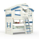 ALPIN CHALET - Lit Enfant, Lit Superposé - Ensemble Complet + Lit Gigogne + Étagère Inférieure + Étagère Supérieure + Petite Porte Blanc/Bleu