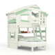 ALPIN CHALET - Child’s Bed, Bunk Bed - Full Set + Trundle Bed + Lower Shelf + Upper Shelf + Small Door White/Green