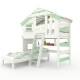ALPIN CHALET - Child’s Bed, Bunk Bed - Full Set + Trundle Bed + Lower Shelf + Upper Shelf + Small Door White/Green