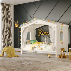 DOLCE NIDO childrens bed, play bed, youth bed, playhouse, solid pine, white, without accessories