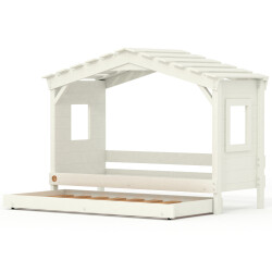 DOLCE NIDO childrens bed, play bed, youth bed, playhouse, solid pine, white, with pull-out bed