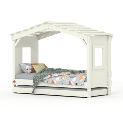 DOLCE NIDO childrens bed, play bed, youth bed, playhouse, solid pine, white, with pull-out bed
