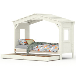 DOLCE NIDO childrens bed, play bed, youth bed, playhouse, solid pine, white, with pull-out bed