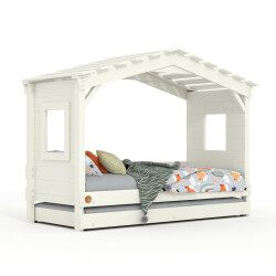 DOLCE NIDO childrens bed, play bed, youth bed, playhouse, solid pine, white, with pull-out bed