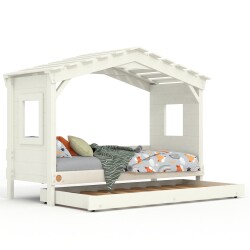 DOLCE NIDO childrens bed, play bed, youth bed, playhouse, solid pine, white, with pull-out bed