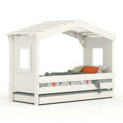 DOLCE NIDO childrens bed, play bed, youth bed, playhouse, solid pine, white, with pull-out bed