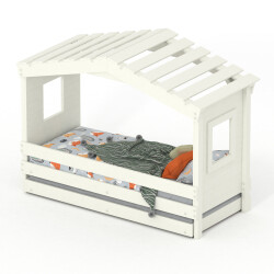 DOLCE NIDO childrens bed, play bed, youth bed, playhouse, solid pine, white, with pull-out bed