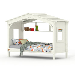 DOLCE NIDO childrens bed, play bed, youth bed, playhouse, solid pine, white, with shelf