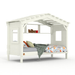 DOLCE NIDO childrens bed, play bed, youth bed, playhouse, solid pine, white, with shelf