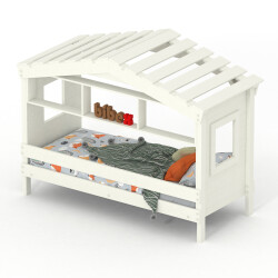 DOLCE NIDO childrens bed, play bed, youth bed, playhouse, solid pine, white, with shelf