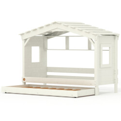 DOLCE NIDO childrens bed, play bed, youth bed, playhouse, solid pine, white, with shelf and pull-out bed