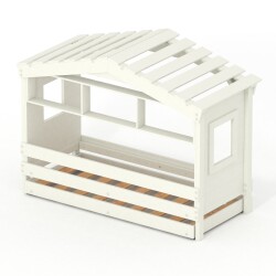 DOLCE NIDO childrens bed, play bed, youth bed, playhouse, solid pine, white, with shelf and pull-out bed