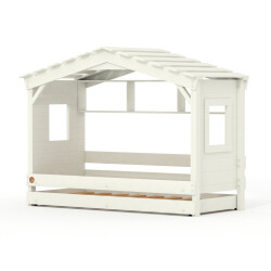 DOLCE NIDO childrens bed, play bed, youth bed, playhouse, solid pine, white, with shelf and pull-out bed