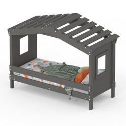 DOLCE NIDO letto per bambini, letto da gioco, letto per ragazzi, casetta da gioco, pino massiccio, antracite