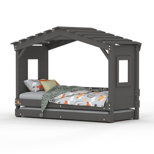 Hausbett DOLCE NIDO in Anthrazit – Kinderbett und Jugendbett mit Ausziehbett
