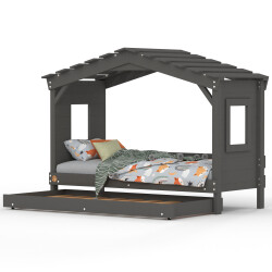 Hausbett DOLCE NIDO in Anthrazit – Kinderbett und Jugendbett mit Ausziehbett