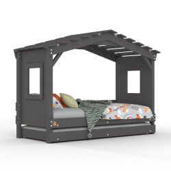 Hausbett DOLCE NIDO in Anthrazit – Kinderbett und Jugendbett mit Ausziehbett