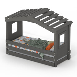 Hausbett DOLCE NIDO in Anthrazit – Kinderbett und Jugendbett mit Ausziehbett