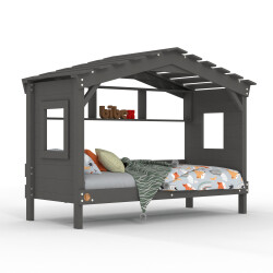Hausbett DOLCE NIDO in Anthrazit – Kinderbett und Jugendbett mit Regal