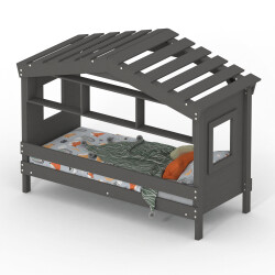 Hausbett DOLCE NIDO in Anthrazit – Kinderbett und Jugendbett mit Regal