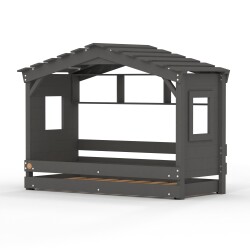 DOLCE NIDO lit enfant, lit de jeu, lit adolescent, maisonnette de jeu, pin massif, anthracite avec étagère avec lit gigogne