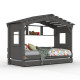 DOLCE NIDO lit enfant, lit de jeu, lit adolescent, maisonnette de jeu, pin massif, anthracite avec étagère avec lit gigogne