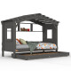 DOLCE NIDO lit enfant, lit de jeu, lit adolescent, maisonnette de jeu, pin massif, anthracite avec étagère avec lit gigogne