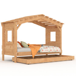 Hausbett DOLCE NIDO – Kinderbett und Jugendbett 100 % naturbelassen mit Ausziehbett