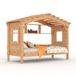 Hausbett DOLCE NIDO – Kinderbett und Jugendbett 100 % naturbelassen mit Regal
