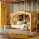 Hausbett DOLCE NIDO – Kinderbett und Jugendbett 100 % naturbelassen mit Regal