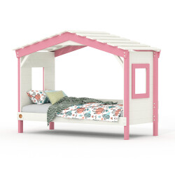 Hausbett DOLCE NIDO in Weiß/Rosa – Kinderbett und Jugendbett
