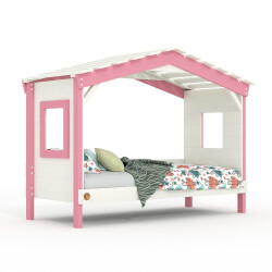 Hausbett DOLCE NIDO in Weiß/Rosa – Kinderbett und Jugendbett