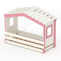 Hausbett DOLCE NIDO in Weiß/Rosa – Kinderbett und Jugendbett mit Ausziehbett