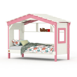 Hausbett DOLCE NIDO in Weiß/Rosa – Kinderbett und Jugendbett mit Regal