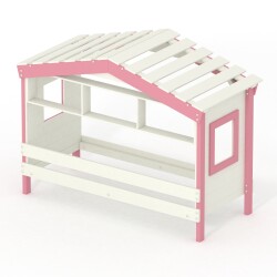 Hausbett DOLCE NIDO in Weiß/Rosa – Kinderbett und Jugendbett mit Regal