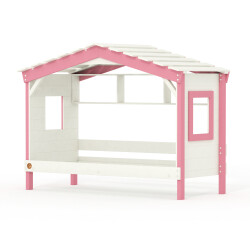 Hausbett DOLCE NIDO in Weiß/Rosa – Kinderbett und Jugendbett mit Regal
