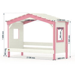 Hausbett DOLCE NIDO in Weiß/Rosa – Kinderbett und Jugendbett mit Regal