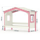 DOLCE NIDO childrens bed, play bed, youth bed, playhouse, solid pine, white/pink, with shelf and pull-out bed