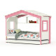 DOLCE NIDO childrens bed, play bed, youth bed, playhouse, solid pine, white/pink, with shelf and pull-out bed