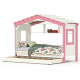 DOLCE NIDO childrens bed, play bed, youth bed, playhouse, solid pine, white/pink, with shelf and pull-out bed
