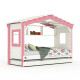 DOLCE NIDO childrens bed, play bed, youth bed, playhouse, solid pine, white/pink, with shelf and pull-out bed