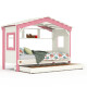 DOLCE NIDO childrens bed, play bed, youth bed, playhouse, solid pine, white/pink, with shelf and pull-out bed